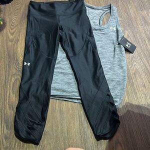 Under Armour Womens Black & Gray Compression Leggings Loose Fit Tank‎ Top Small